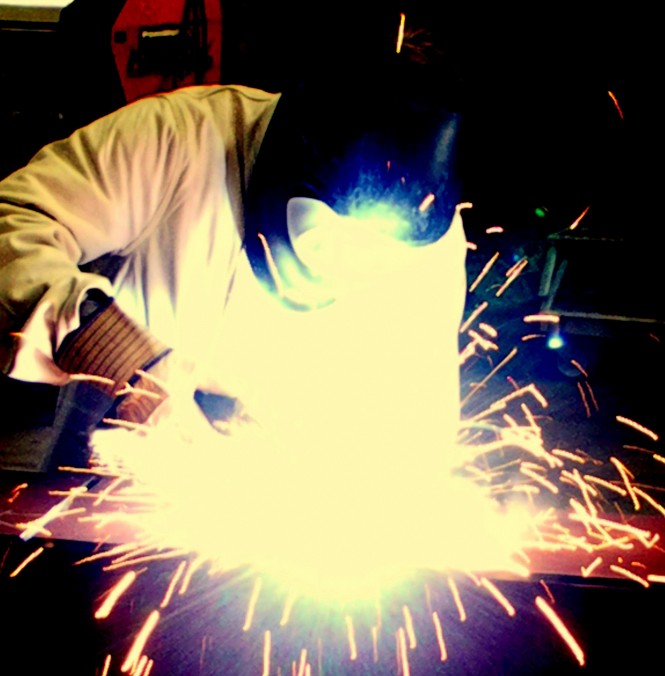 The owner welds the steel himself