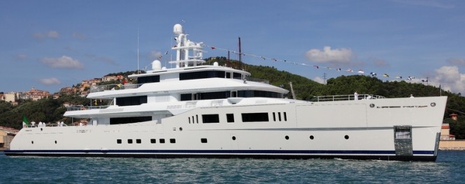 73m mega yacht Grace E on the water