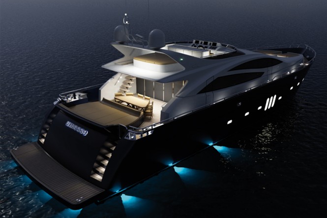 95 Sport yacht concept by night - aft view