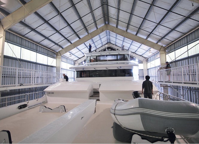 Aurora Yacht being docked in the boat house