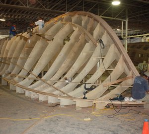 Construction of 84’ motor yacht Blank Check (Hull 60) & 64’ Yacht Builder’s Choice (Hull 59) underway at Jarrett Bay
