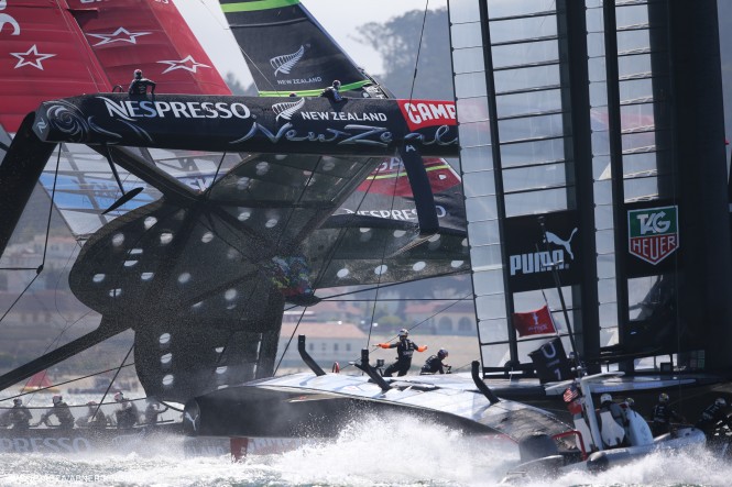 Emirates Team New Zealand near capsize at race 8 of 34th America's Cup © ACEA / PHOTO ABNER KINGMAN