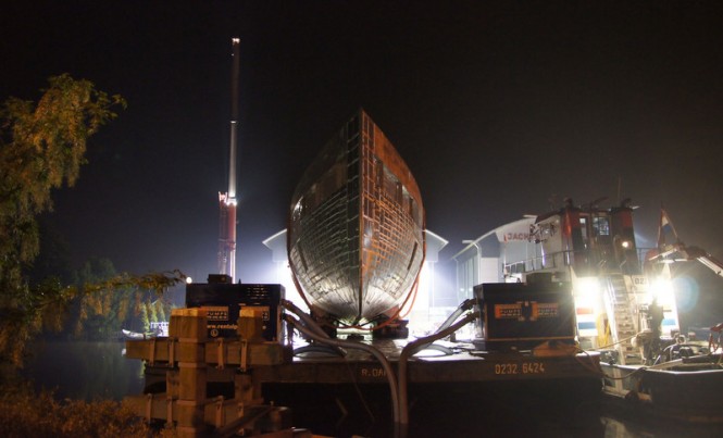 Hull of the 78m Feadship mega yacht VENUS