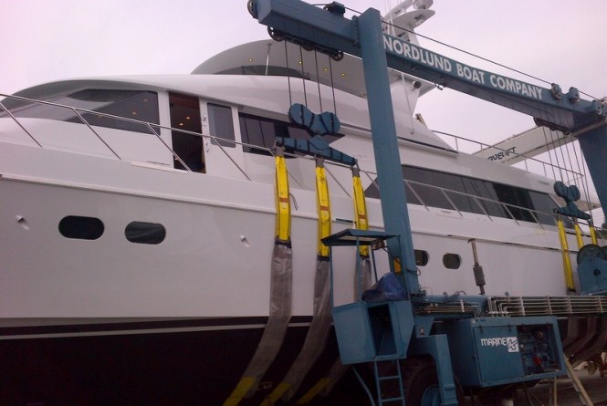 Nordlund 111 Sportfisher Yacht with glazing by Glasshape at launch