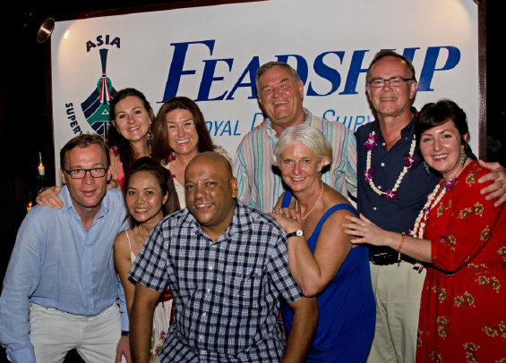 Photo: AYSS Member and Phuket/Myanmar APS Agent, Gordon Fernandes, pictured with co-organiser Charlie Dwyer and Sponsors during the Asia Superyacht Rendezvous
