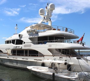 Luxury yachts Lady Sheila and Petrus, as well as Floating Mini and Never Quit Challenge at Dennis Conner's North Cove 