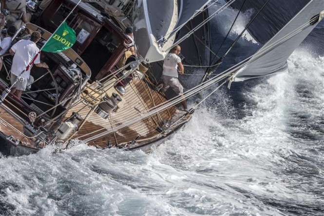 Superyacht Velsheda during the third day of racing in Sardinia