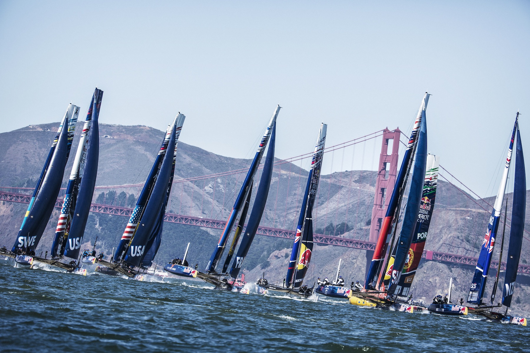 AC45 sailboats compete during the last race of the Red Bull Youth