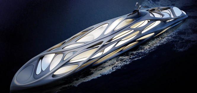128m mothership luxury yacht concept by night
