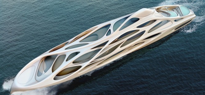 Aerial view of the 128m mothership superyacht concept 