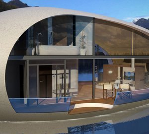Floating Lodge Yacht Concept by Henry Ward Design - Front View