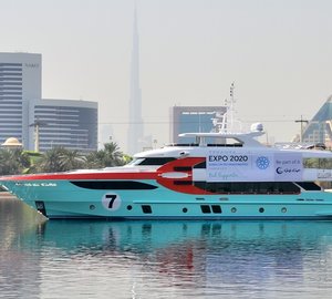 Gulf Craft Flies Banner Supporting Expo 2020 Dubai Bid aboard Majesty 135 Yacht