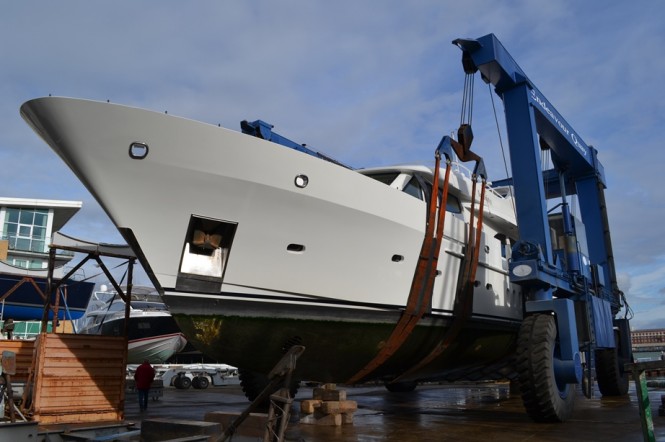 Infinity Yacht ready for being moved into the shed