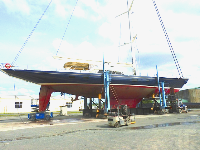 Inmocean Yacht hauled out on slipway for refit