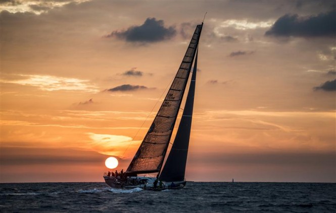Luxury sailing yacht Ran 2 sailing towards Malta during sunrise - Photo by Rolex Kurt Arrigo