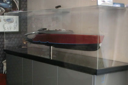 Model of Aeroboat yacht tender designed by Claydon Reeves on display at the Monaco Yacht Show 2013