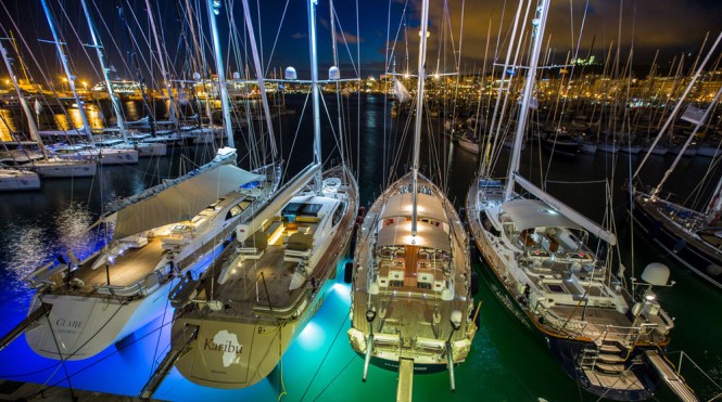 Oyster yachts by night