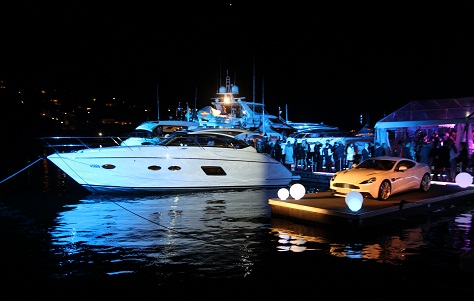 Princess yachts and Aston Martin Vanquish on display during the gala evening