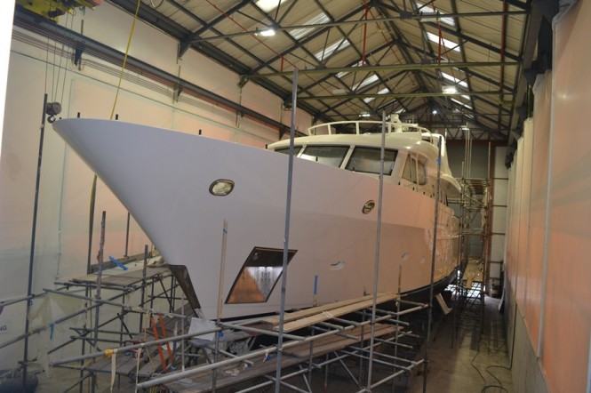 Superyacht Infinity in the shed at Endeavour Quay