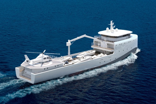 YSV62 luxury yacht support vessel - aft view