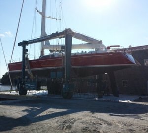 Regular pre-Caribbean prep for 100' Nautor Swan sailing yacht RED SKY at Lyman-Morse