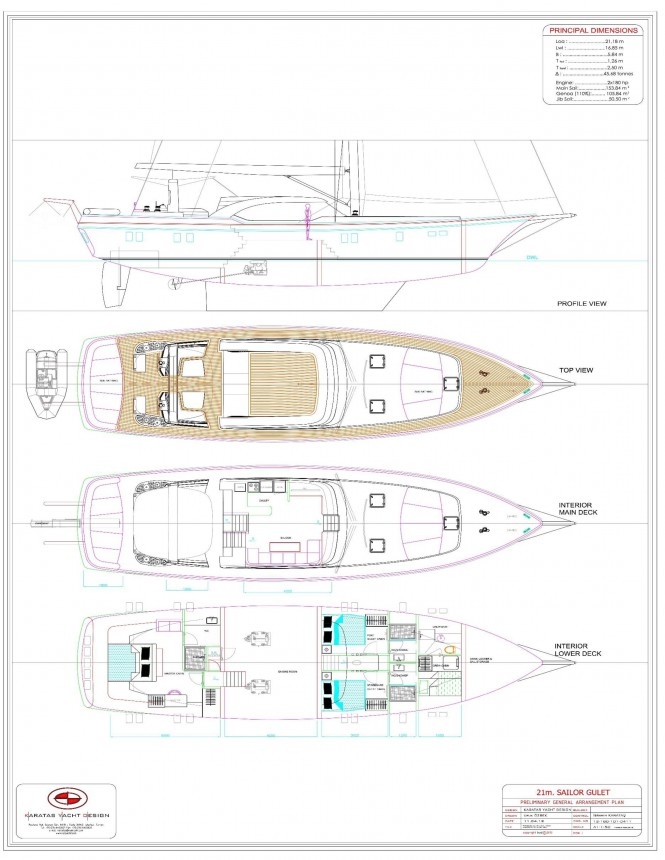 21m Sailor Gulet Concept by Fifth Ocean Yachts - General arrangement