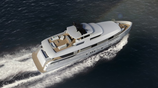 30m Omega Architects motor yacht design for Alia Yachts - view from above