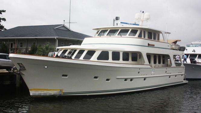 80ft Offshore superyacht Liberty after a full repaint at Jarrett Bay