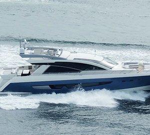 Photos of Cheoy Lee's new Alpha 87 Express Sportbridge Yacht at full speed