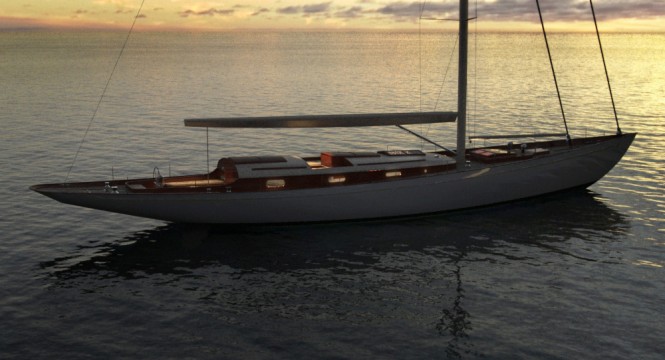 Fairlie 77 Yacht Design at sunset