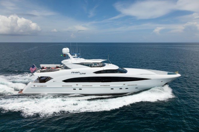 Luxury motor yacht FINISH LINE (hull T-038) by Trinity Yachts at full speed