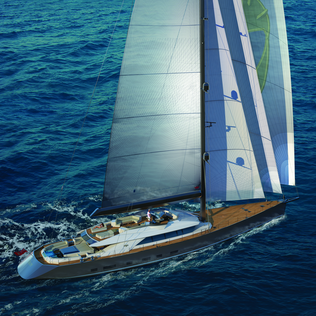 Luxury yacht TROY under sail - Image credit to Esenyacht : Tim Saunders Yacht Design
