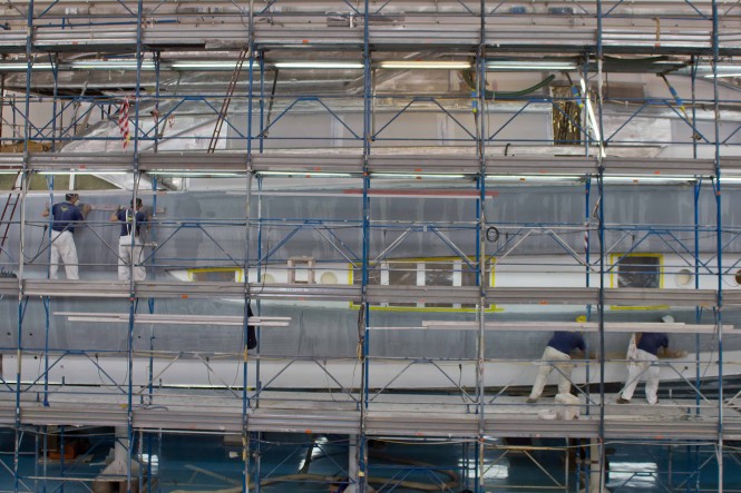 Motor yacht Riva 122 Mythos under construction at CRN