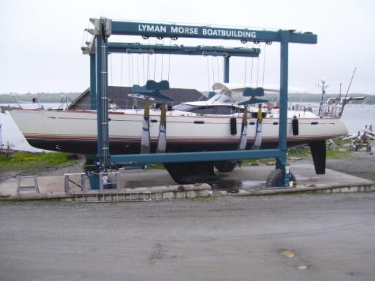 Oyster 72 Yacht Cockliecious under refit at Lyman Morse