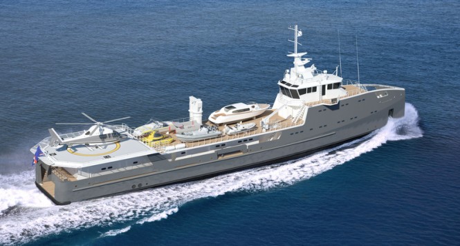 Rendering of the second SEA AXE 6711 Fast Yacht Support vessel launched by Damen