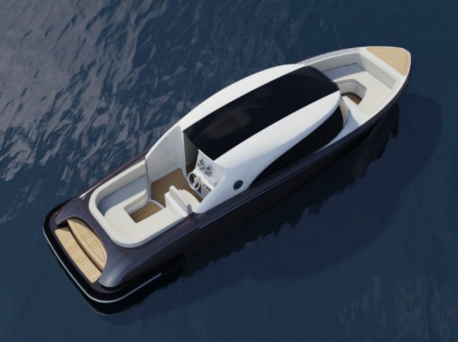 Retro Modern Limousine Superyacht Tender Design by Allure Marine from above