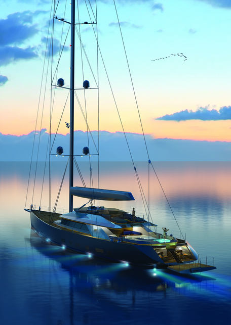 TROY superyacht - aft view - Image credit to Esenyacht : Tim Saunders Yacht Design