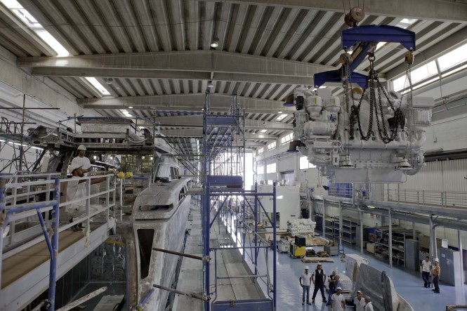 Work in Progress on the new motor yacht Riva 122 Mythos