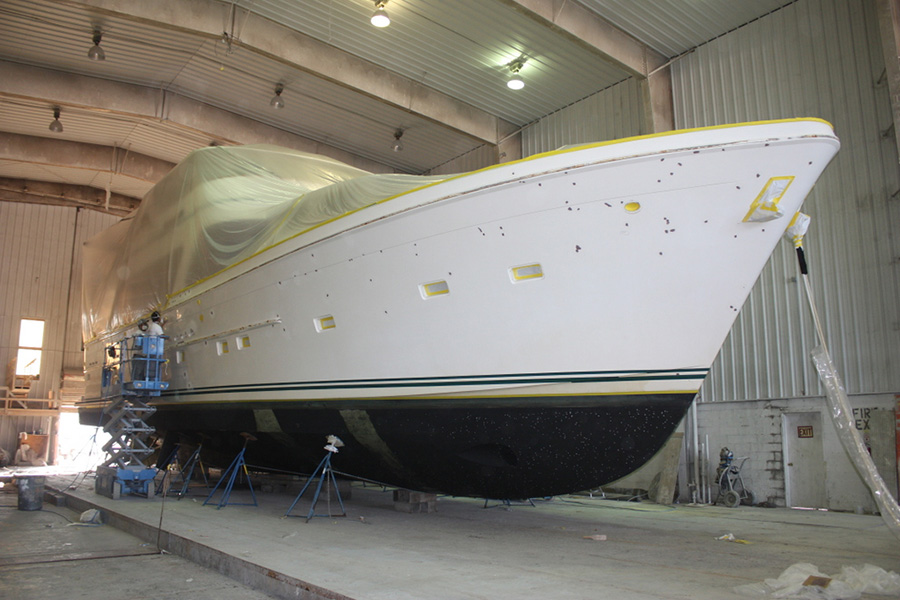 Full repaint for 80′ Offshore motor yacht LIBERTY at Jarrett Bay