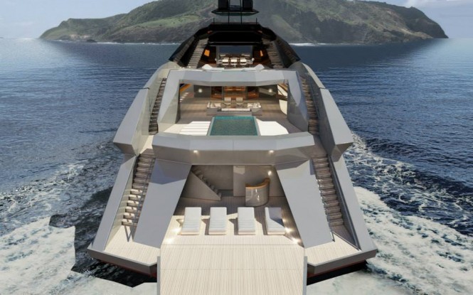65m mega yacht Project Granturismo - aft view