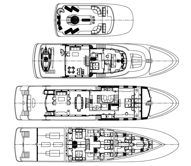 Boksa 38M Custom Yacht Designs - GA - Black & White