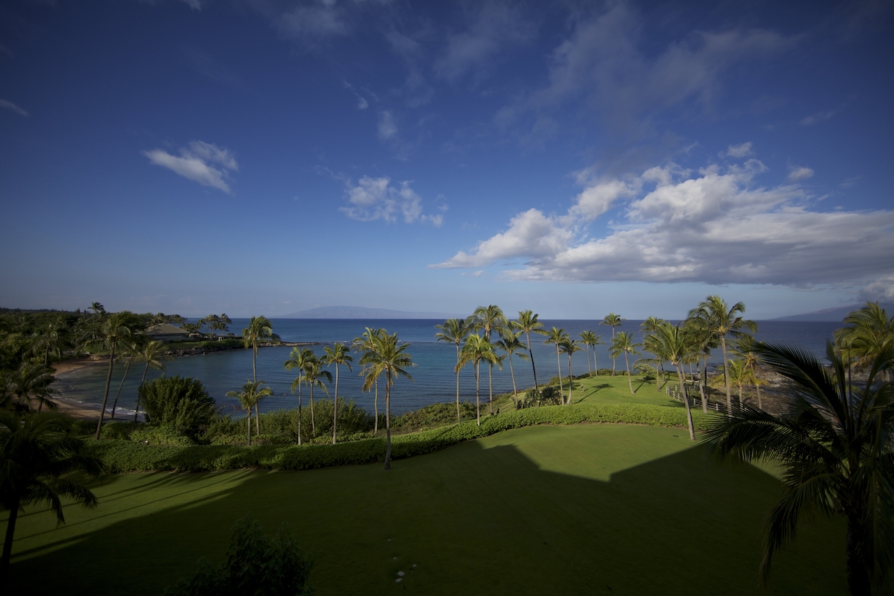 Looking across Kapalua lawn towards Lanai Maui Island Photo credit