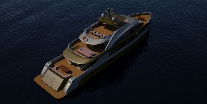 Motor yacht UF - 42EK13 - 135 concept - aft view Motor yacht UF - 42EK13 - 135 concept - aft view