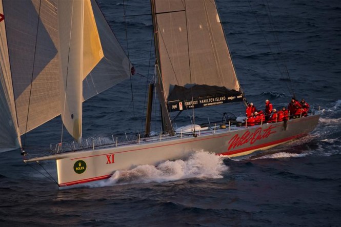 Sailing yacht WILD OATS XI at sunrise - Photo credit to Rolex Carlo Borlenghi