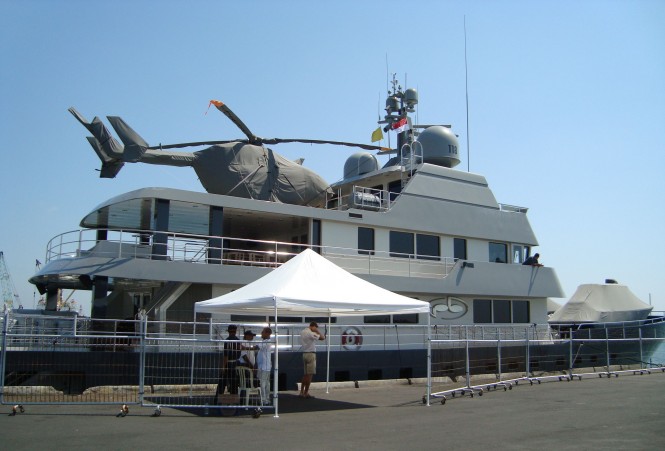 A superyacht docked in the marina in Indonesia