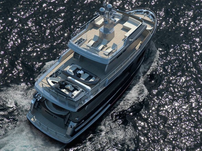 Bering 80 superyacht from above
