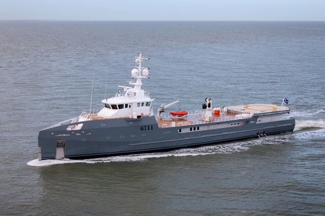 Damen SEA AXE 6711 Fast Yacht Support vessel under sea trials - Photo by Amels / v.d. Kloet