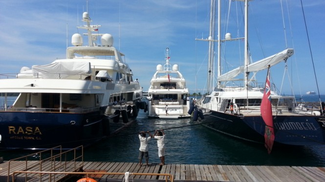 Luxury superyachts anchored in the marina in the fabulous Asia yacht charter location - Indonesia