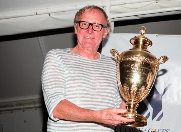Owner of Hanuman Yacht receiving the King´s Hundred Guinea Cup in St Barth´s 2013 - Photo by Cory Silken