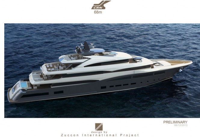Rendering of a new 68m superyacht by CRN and Zuccon International Project